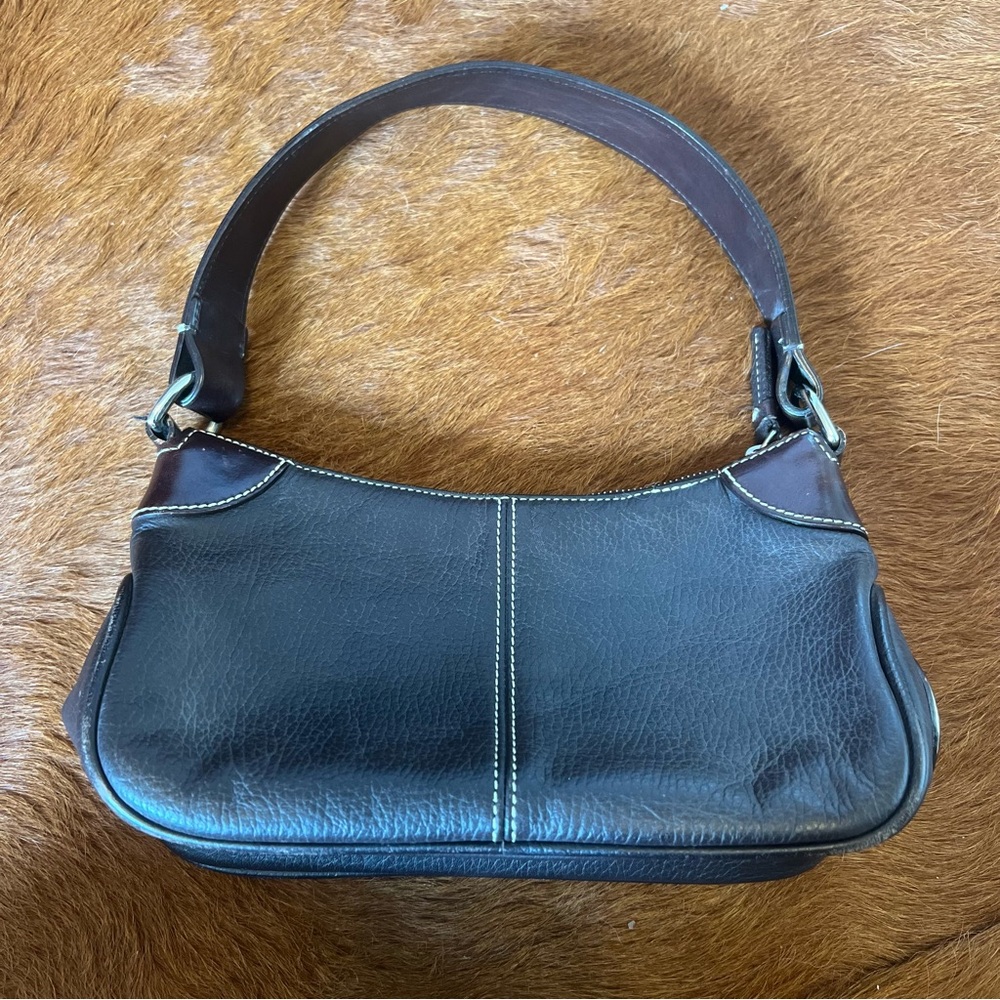 Dooney & Bourke Brown Pebbled All Weather Leather Shoulder Bag Side Emblem